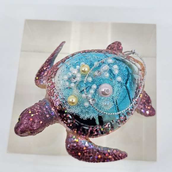 BEACH COASTAL Glittered brown turtle OCEAN SEA Christmas Ornament - Picture 2 of 5